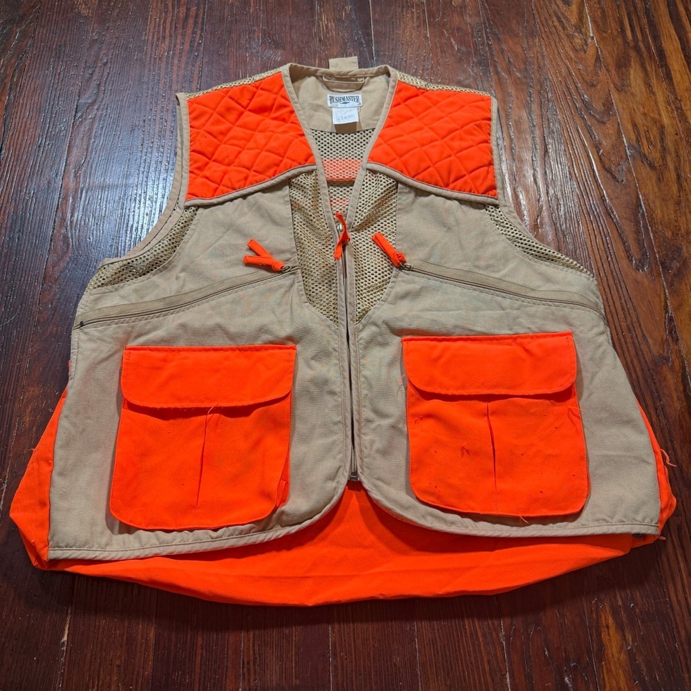 Bushmaster Hunting Vest Mens Large Blaze Orange Tan Upland Mesh Game Padded Zip